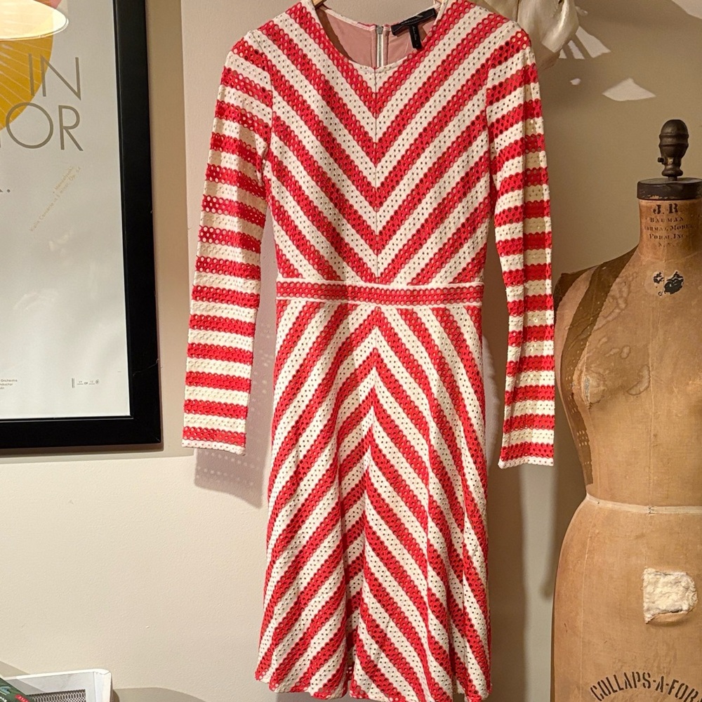 BCBG MaxAzria Open Weave Orange and Cream Striped Dress